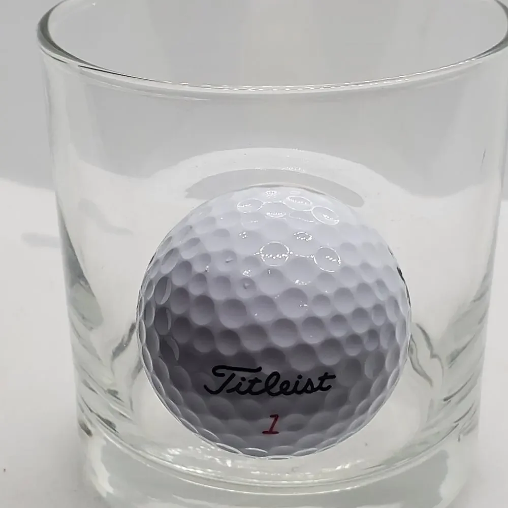 Titleist Golf Ball Embedded Bourbon Glass Whiskey Rocks Lowball Barware Heavy